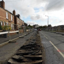 Excavation of track in highway